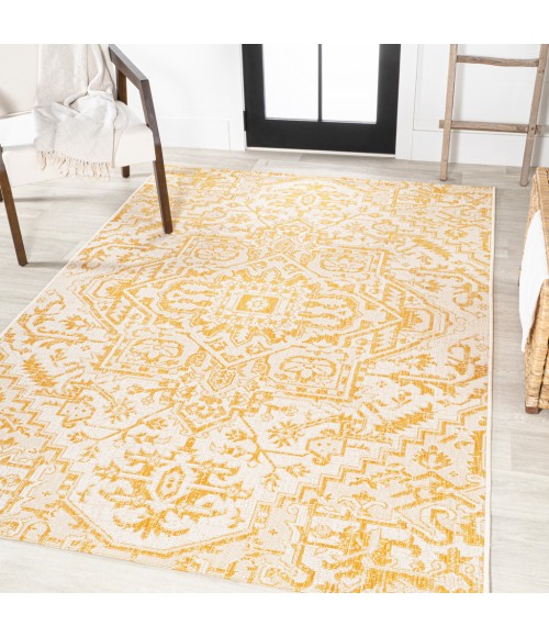 SANTA MONICA Area Rug Estrella Bohemian Medallion Textured Weave Cream/Yellow 4 ft. x 6 ft. Indoor/Outdoor Area Rug