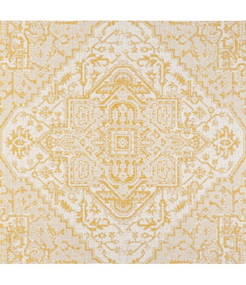 SANTA MONICA Area Rug Estrella Bohemian Medallion Textured Weave Cream/Yellow 5' Square Indoor/Outdoor Area Rug