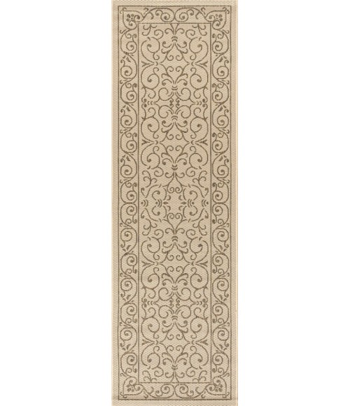 SANTA MONICA Area Rug Charleston Vintage Filigree Textured Weave Beige/Brown 2 ft. x 8 ft. Indoor/Outdoor Runner Rug