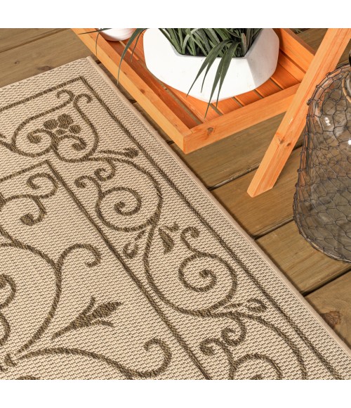SANTA MONICA Area Rug Charleston Vintage Filigree Textured Weave Beige/Brown 2 ft. x 8 ft. Indoor/Outdoor Runner Rug