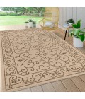 SANTA MONICA Area Rug Charleston Vintage Filigree Textured Weave Beige/Brown 3 ft. x 5 ft. Indoor/Outdoor Area Rug