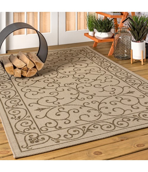 SANTA MONICA Area Rug Charleston Vintage Filigree Textured Weave Beige/Brown 3 ft. x 5 ft. Indoor/Outdoor Area Rug