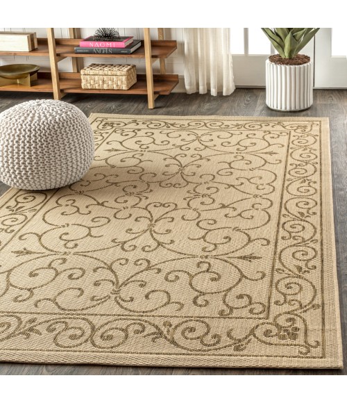 SANTA MONICA Area Rug Charleston Vintage Filigree Textured Weave Beige/Brown 3 ft. x 5 ft. Indoor/Outdoor Area Rug