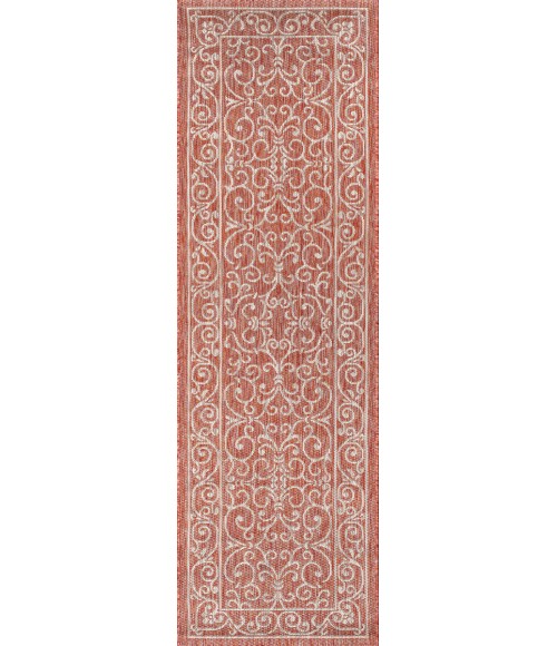 SANTA MONICA Area Rug Charleston Vintage Filigree Textured Weave Red/Beige 2 ft. x 10 ft. Indoor/Outdoor Runner Rug
