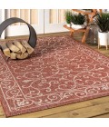 SANTA MONICA Area Rug Charleston Vintage Filigree Textured Weave Red/Beige 8 ft. x 10 ft. Indoor/Outdoor Area Rug