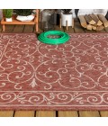 SANTA MONICA Area Rug Charleston Vintage Filigree Textured Weave Red/Beige 8 ft. x 10 ft. Indoor/Outdoor Area Rug