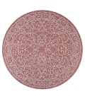 Charleston Vintage Filigree Textured Weave Red/Beige 5' Round Indoor/Outdoor Area Rug