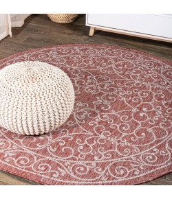 Jonathany Santa Monica SMB106B Red/Beige Area Rug 5 ft. 3 in. X 5 ft. 3 in. Round
