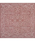 SANTA MONICA Area Rug Charleston Vintage Filigree Textured Weave Red/Beige 5' Square Indoor/Outdoor Area Rug