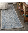 SANTA MONICA Area Rug Charleston Vintage Filigree Textured Weave Gray/Navy 2 ft. x 10 ft. Indoor/Outdoor Runner Rug