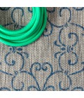 SANTA MONICA Area Rug Charleston Vintage Filigree Textured Weave Gray/Navy 2 ft. x 10 ft. Indoor/Outdoor Runner Rug