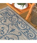 SANTA MONICA Area Rug Charleston Vintage Filigree Textured Weave Gray/Navy 2 ft. x 10 ft. Indoor/Outdoor Runner Rug