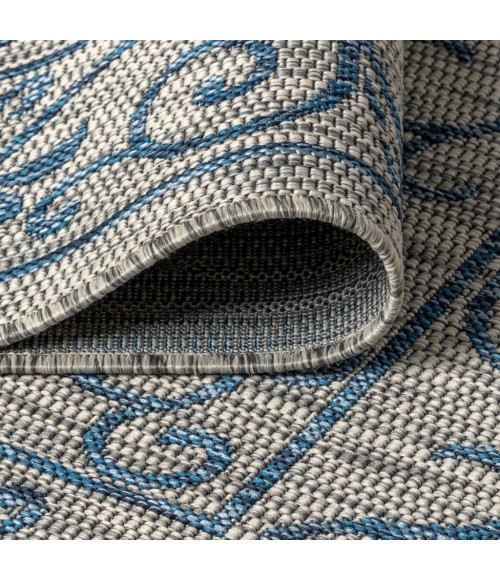 SANTA MONICA Area Rug Charleston Vintage Filigree Textured Weave Gray/Navy 2 ft. x 10 ft. Indoor/Outdoor Runner Rug