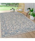 SANTA MONICA Area Rug Charleston Vintage Filigree Textured Weave Gray/Navy 5 ft. x 8 ft. Indoor/Outdoor Area Rug