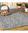 SANTA MONICA Area Rug Charleston Vintage Filigree Textured Weave Gray/Navy 5 ft. x 8 ft. Indoor/Outdoor Area Rug