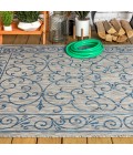 SANTA MONICA Area Rug Charleston Vintage Filigree Textured Weave Gray/Navy 5 ft. x 8 ft. Indoor/Outdoor Area Rug