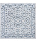 SANTA MONICA Area Rug Charleston Vintage Filigree Textured Weave Gray/Navy 5' Square Indoor/Outdoor Area Rug