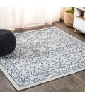 SANTA MONICA Area Rug Charleston Vintage Filigree Textured Weave Gray/Navy 5' Square Indoor/Outdoor Area Rug