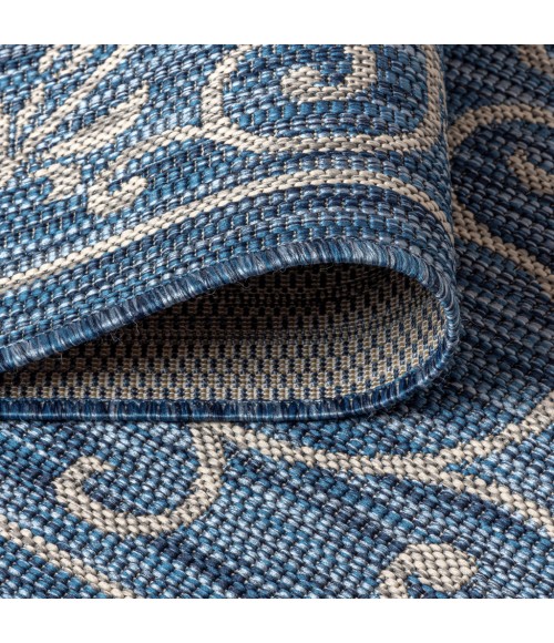 SANTA MONICA Area Rug Charleston Vintage Filigree Textured Weave Navy/Gray 2 ft. x 10 ft. Indoor/Outdoor Runner Rug