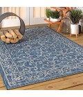 SANTA MONICA Area Rug Charleston Vintage Filigree Textured Weave Navy/Gray 8 ft. x 10 ft. Indoor/Outdoor Area Rug