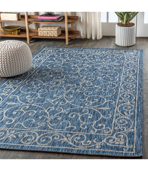 SANTA MONICA Area Rug Charleston Vintage Filigree Textured Weave Navy/Gray 8 ft. x 10 ft. Indoor/Outdoor Area Rug