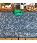 SANTA MONICA Area Rug Charleston Vintage Filigree Textured Weave Navy/Gray 8 ft. x 10 ft. Indoor/Outdoor Area Rug