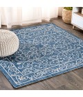 Charleston Vintage Filigree Textured Weave Navy/Gray 5' Square Indoor/Outdoor Area Rug