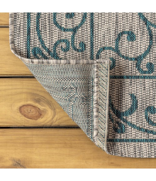 Charleston Vintage Filigree Textured Weave Gray/Teal 8 ft. x 10 ft. Indoor/Outdoor Area Rug