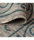 SANTA MONICA Area Rug Charleston Vintage Filigree Textured Weave Gray/Teal 2 ft. x 8 ft. Indoor/Outdoor Runner Rug
