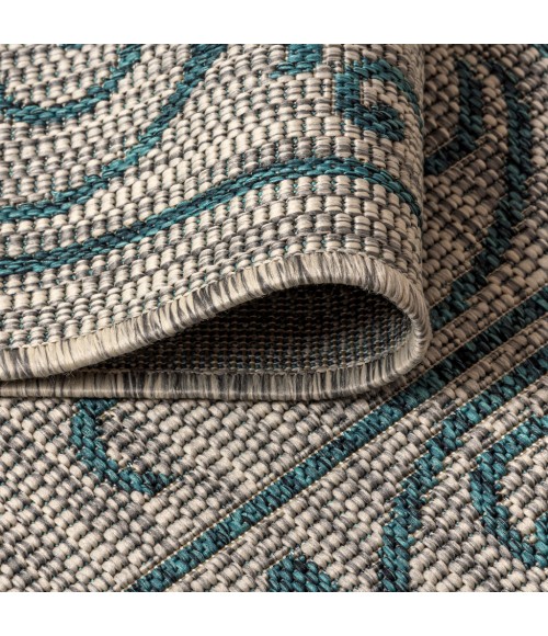 SANTA MONICA Area Rug Charleston Vintage Filigree Textured Weave Gray/Teal 2 ft. x 8 ft. Indoor/Outdoor Runner Rug