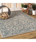Charleston Vintage Filigree Textured Weave Gray/Teal 8 ft. x 10 ft. Indoor/Outdoor Area Rug