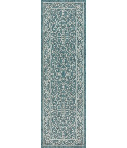 Jonathany Santa Monica SMB106F Teal/Gray Area Rug 2 ft. 2 in. X 10 ft. Runner