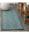 SANTA MONICA Area Rug Charleston Vintage Filigree Textured Weave Teal/Gray 2 ft. x 10 ft. Indoor/Outdoor Runner Rug