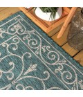 SANTA MONICA Area Rug Charleston Vintage Filigree Textured Weave Teal/Gray 9 ft. x 12 ft. Indoor/Outdoor Area Rug
