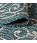 SANTA MONICA Area Rug Charleston Vintage Filigree Textured Weave Teal/Gray 2 ft. x 10 ft. Indoor/Outdoor Runner Rug