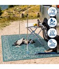 SANTA MONICA Area Rug Charleston Vintage Filigree Textured Weave Teal/Gray 2 ft. x 10 ft. Indoor/Outdoor Runner Rug