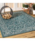 SANTA MONICA Area Rug Charleston Vintage Filigree Textured Weave Teal/Gray 9 ft. x 12 ft. Indoor/Outdoor Area Rug