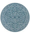 SANTA MONICA Area Rug Charleston Vintage Filigree Textured Weave Teal/Gray 5' Round Indoor/Outdoor Area Rug