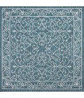 SANTA MONICA Area Rug Charleston Vintage Filigree Textured Weave Teal/Gray 5' Square Indoor/Outdoor Area Rug
