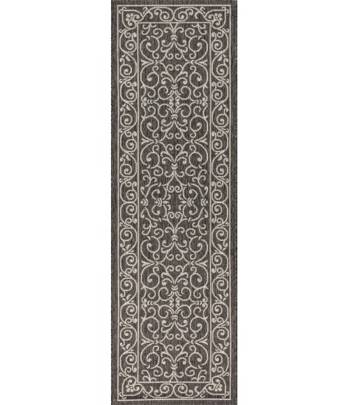 SANTA MONICA Area Rug Charleston Vintage Filigree Textured Weave Black/Gray 2 ft. x 8 ft. Indoor/Outdoor Runner Rug