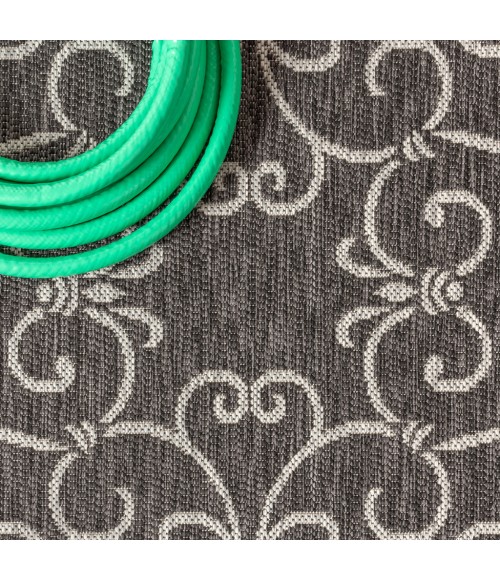 Charleston Vintage Filigree Textured Weave Black/Gray 5 ft. x 8 ft. Indoor/Outdoor Area Rug