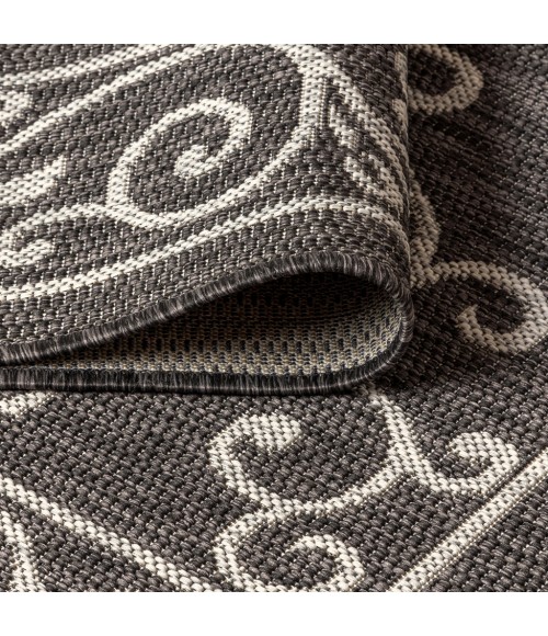 SANTA MONICA Area Rug Charleston Vintage Filigree Textured Weave Black/Gray 2 ft. x 8 ft. Indoor/Outdoor Runner Rug