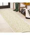 SANTA MONICA Area Rug Charleston Vintage Filigree Textured Weave Cream/Green 2 ft. x 10 ft. Indoor/Outdoor Runner Rug