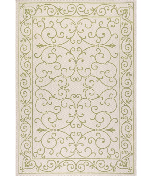 SANTA MONICA Area Rug Charleston Vintage Filigree Textured Weave Cream/Green 9 ft. x 12 ft. Indoor/Outdoor Area Rug