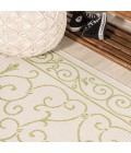 Charleston Vintage Filigree Textured Weave Cream/Green 5' Round Indoor/Outdoor Area Rug
