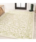 SANTA MONICA Area Rug Charleston Vintage Filigree Textured Weave Cream/Green 9 ft. x 12 ft. Indoor/Outdoor Area Rug