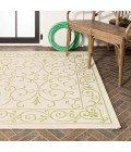 SANTA MONICA Area Rug Charleston Vintage Filigree Textured Weave Cream/Green 9 ft. x 12 ft. Indoor/Outdoor Area Rug