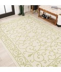SANTA MONICA Area Rug Charleston Vintage Filigree Textured Weave Cream/Green 9 ft. x 12 ft. Indoor/Outdoor Area Rug