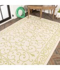 SANTA MONICA Area Rug Charleston Vintage Filigree Textured Weave Cream/Green 9 ft. x 12 ft. Indoor/Outdoor Area Rug