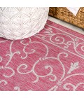 SANTA MONICA Area Rug Charleston Vintage Filigree Textured Weave Fuchsia/Light Gray 2 ft. x 8 ft. Indoor/Outdoor Runner Rug